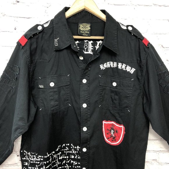 Royal Army Y2K Red Black Cross Wings Embroidered Bling Graphic Streetwear Sz 2X - Picture 3 of 14